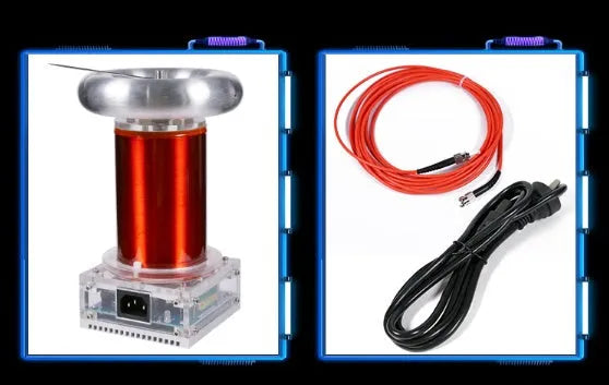 Music Tesla coil driver board chassis with connections for power, audio, and controller, showing dimensions 100x115x205mm.