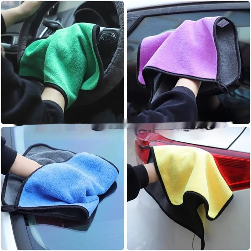 Five yellow coral fleece car cleaning cloths, each 30x60cm, thickened and absorbent for car washing and drying.