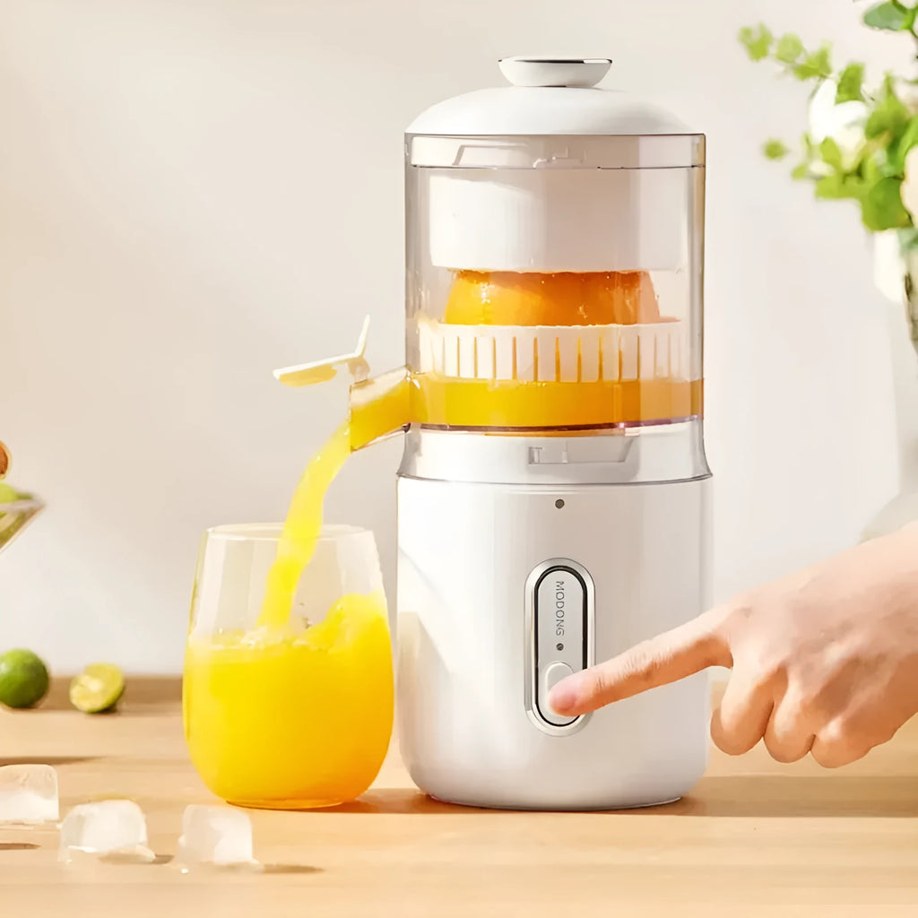 Fresh green portable electric juicer with automatic squeezing mechanism and USB charging