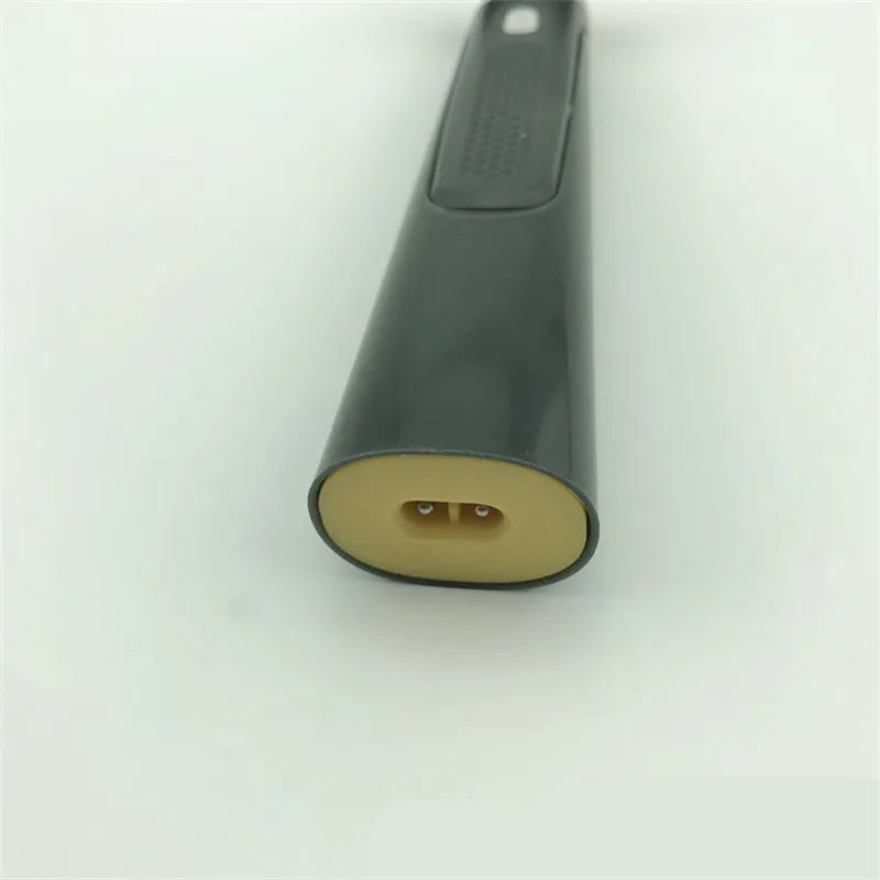 Black wireless rechargeable precision shaver with stainless steel blades, measuring 15cm long with ergonomic handle