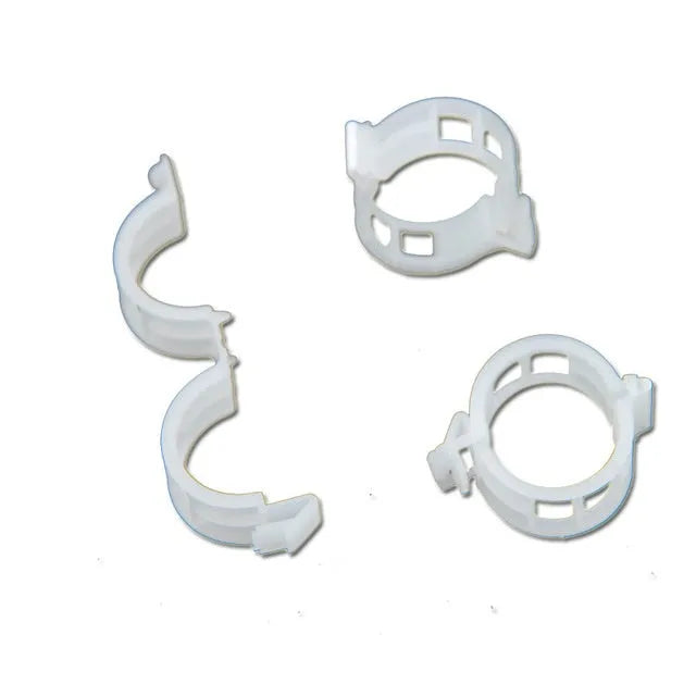 50 plastic grafting clips for tomato plants with smooth surfaces on white background