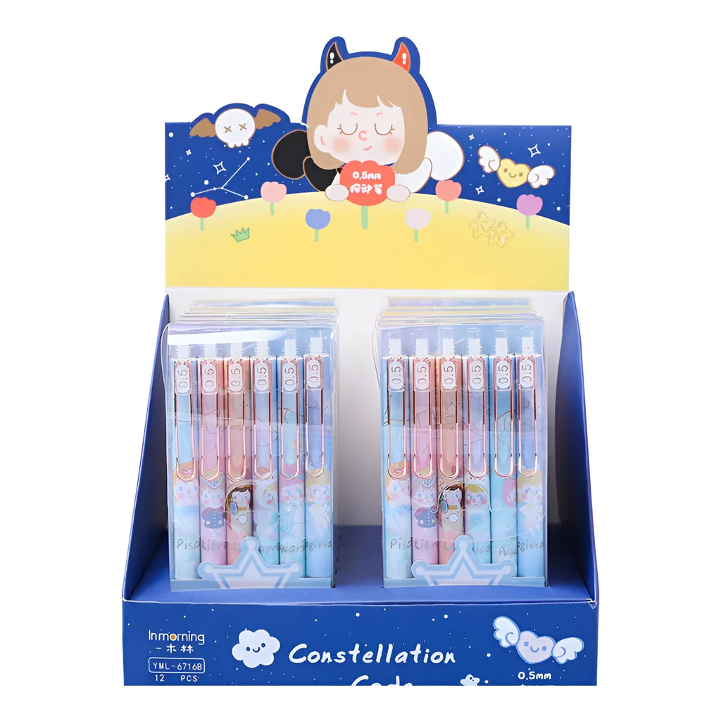 Six Lisa's Secret Constellation press gel pens with 0.5mm tips and zodiac designs