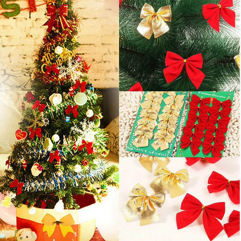 5 cm polyester Christmas bow ornament in gold, red, red gold, or silver colours
