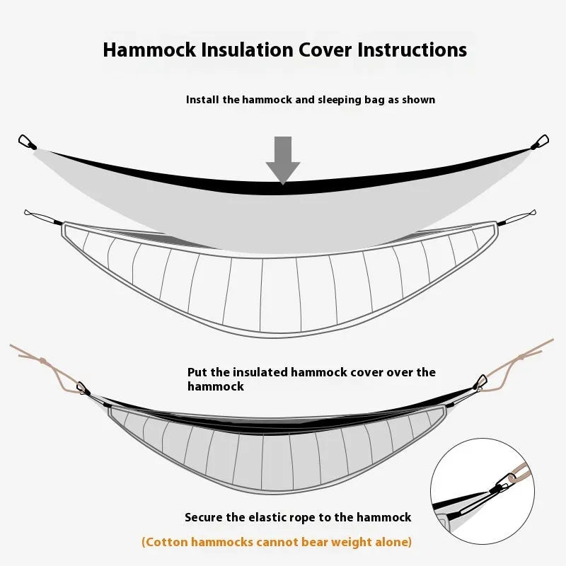 Army green thickened hammock sleeping bag with compression storage bag showing 238cm length