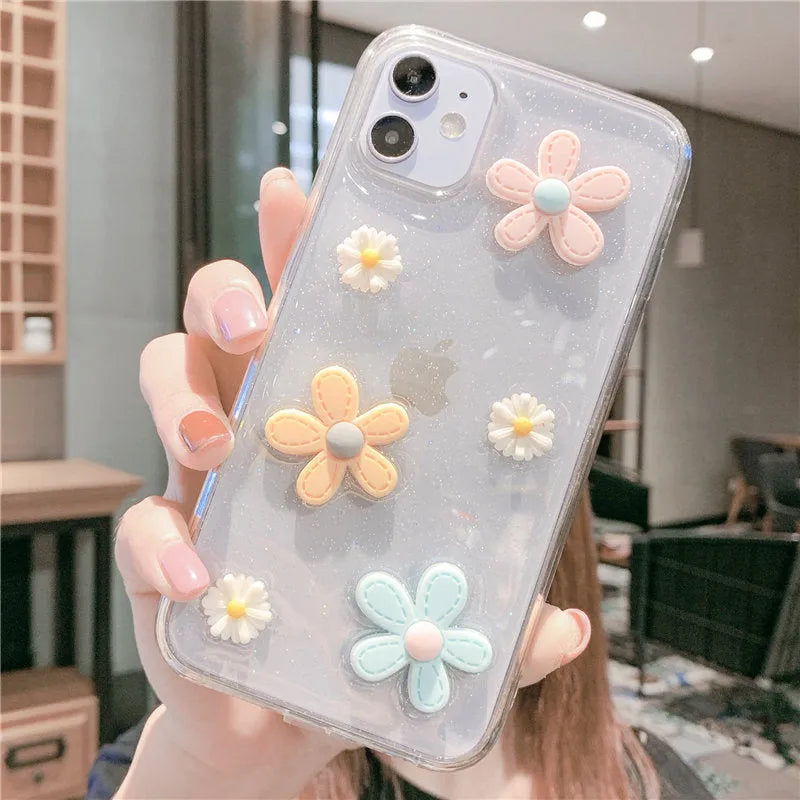 Soft rubber iPhone case with red and pink Girl Heart and flower design on a white background.