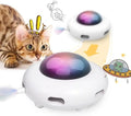 White interactive cat toy with colourful feathers and LED lights for indoor feline play