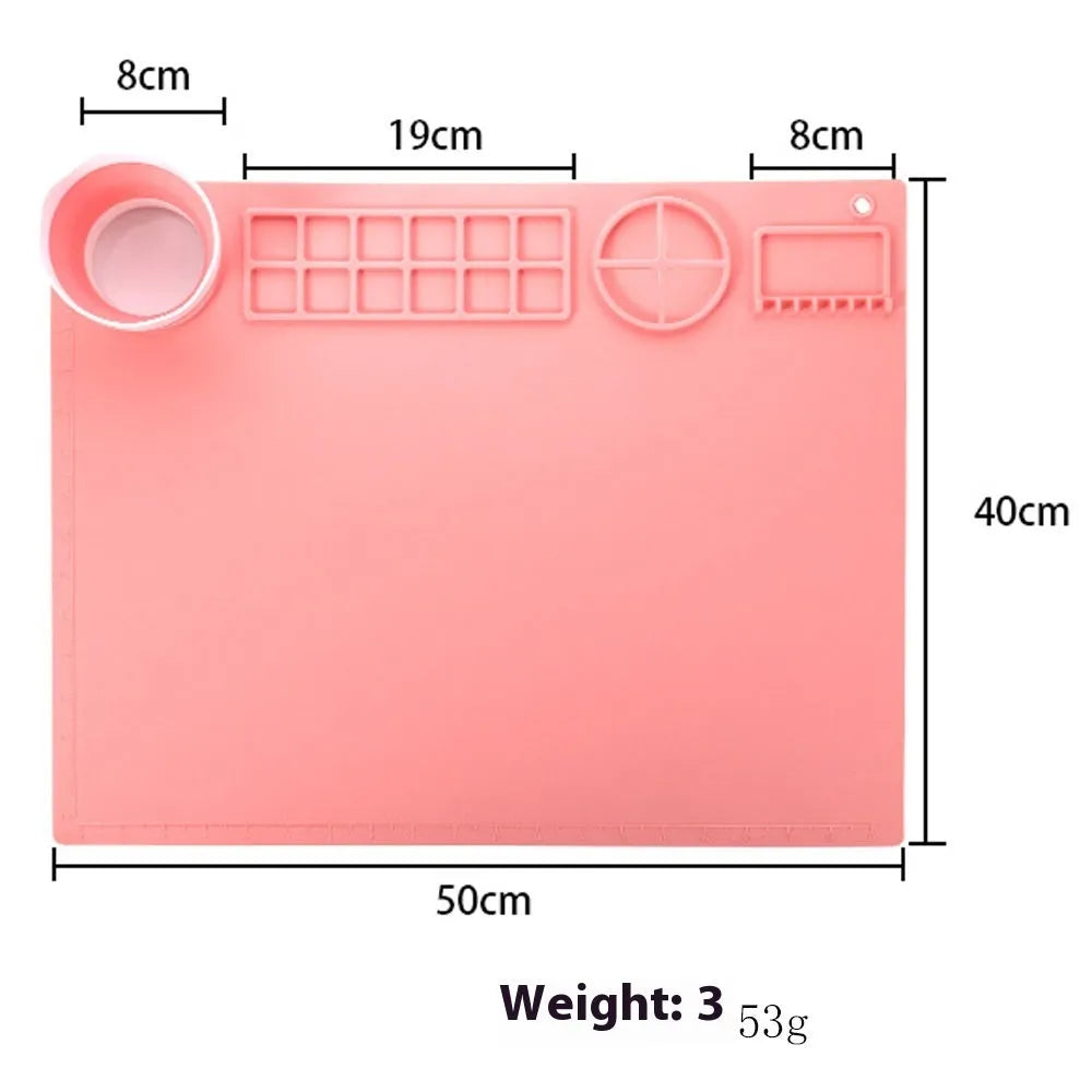 Silicone double bowl painting mat measuring 50 by 40 centimetres for watercolour art