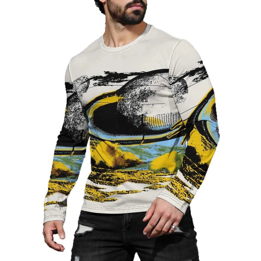 Man wearing a simple long sleeve milk silk pullover in a casual colour.