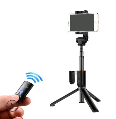 Bluetooth selfie stick tripod with aluminium alloy telescopic rod extended to 195.50mm holding mobile phone
