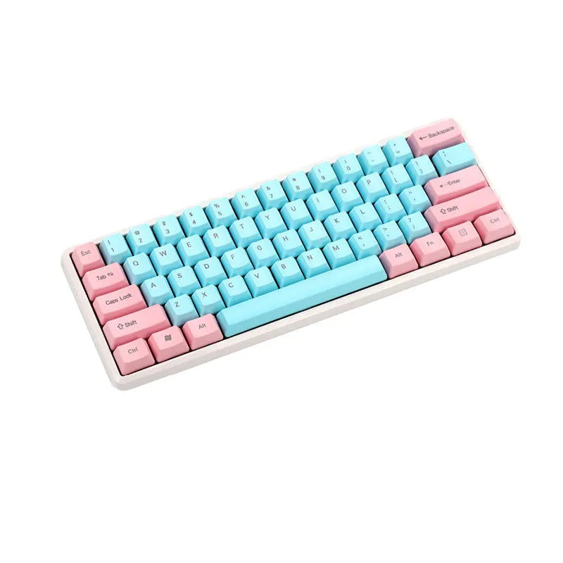 Pink opaque PBT keycap set for mechanical keyboards showing side-engraved legends and 1.5mm thickness