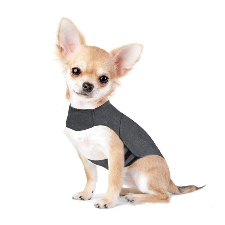 Heather Grey dog anxiety jacket warm vest with brocade cotton ponte-de-roma material, size options from XXS to XXL