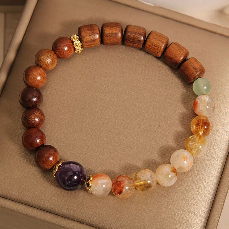 Women's yellow tower crystal and ebony amethyst bracelet with pearl and rhinestone decoration