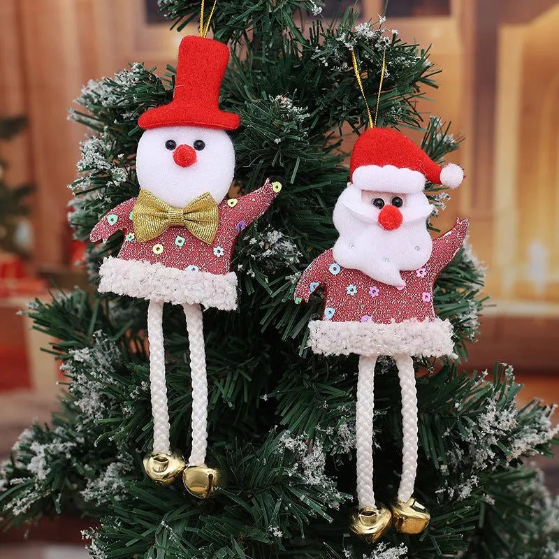 Christmas decorative pendant set showing old man, snowman, elk and bear designs for window display