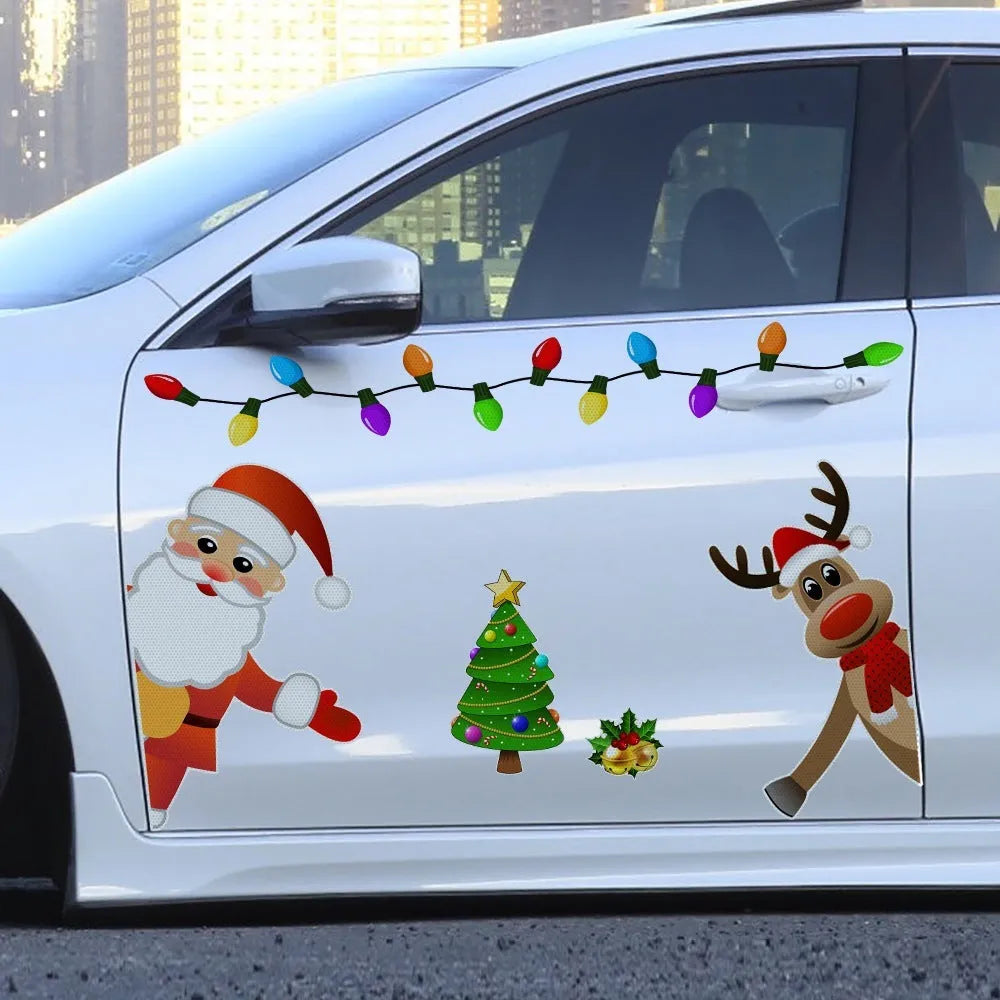Christmas elk cartoon design magnetic car sticker with reflective threads