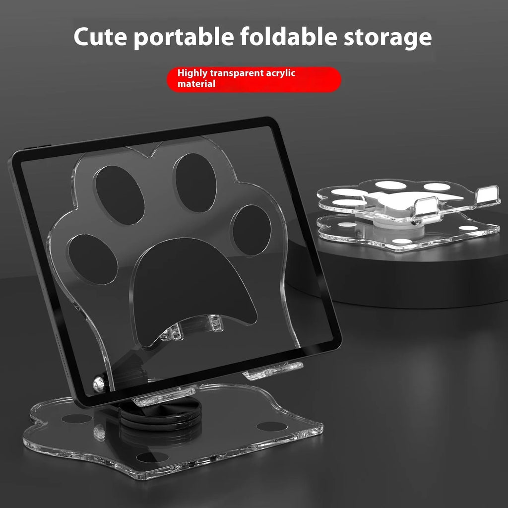 Transparent acrylic rotating mobile phone stand in cartoon style, available in five colours.