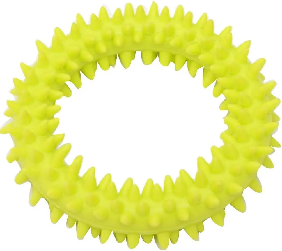 9.5cm TPR spiky circle ring dog chew toy in blue with dental cleaning nubs