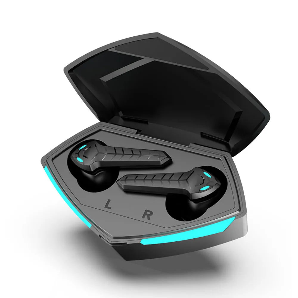 X15 wireless gaming Bluetooth headset with in-ear design, charging box, and cable showing multi-colour options