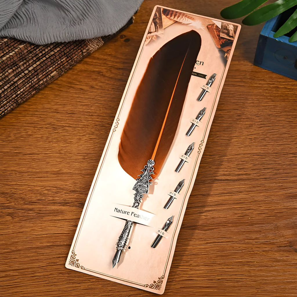 Vintage-style feather dip pen with metallic finish in choice of 10 colours for calligraphy writing