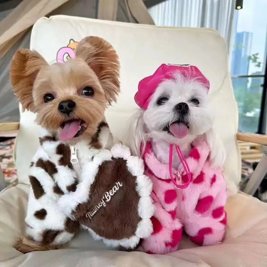 Polyester warm coat for small dogs in pink or brown, sizes XS to 2XL, British style design