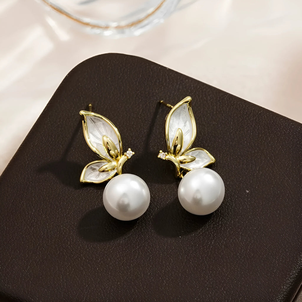 Zircon painting oil butterfly earrings for women with copper construction and electroplated colour finish