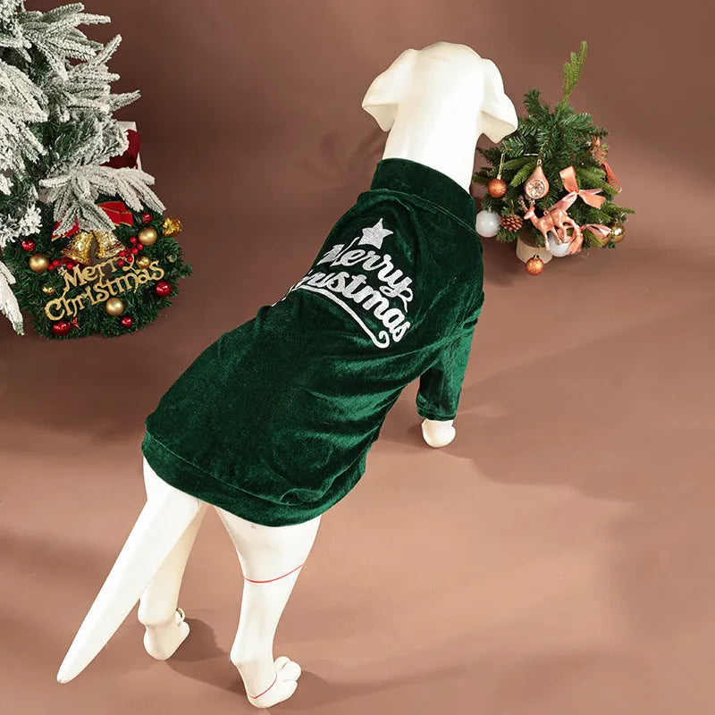 Christmas pet clothes in red or green, polyester dog and cat outfit, sizes S to 6XL