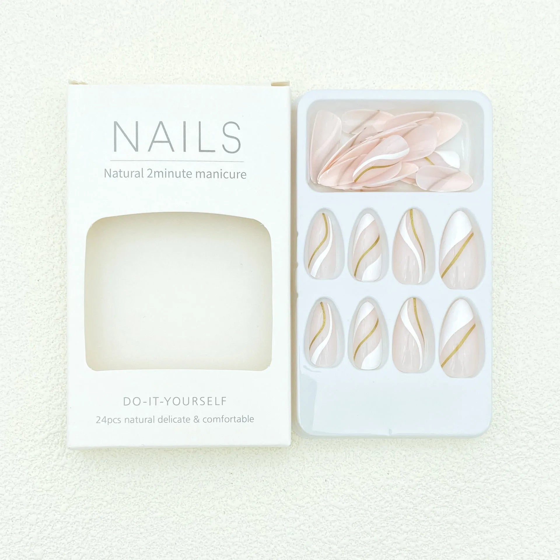Set of plaid-patterned wearable nail stickers in medium drop shape with jelly glue colour.
