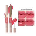 Double-headed lipstick showing matte end and gloss end with 10 colour options numbered 01-10