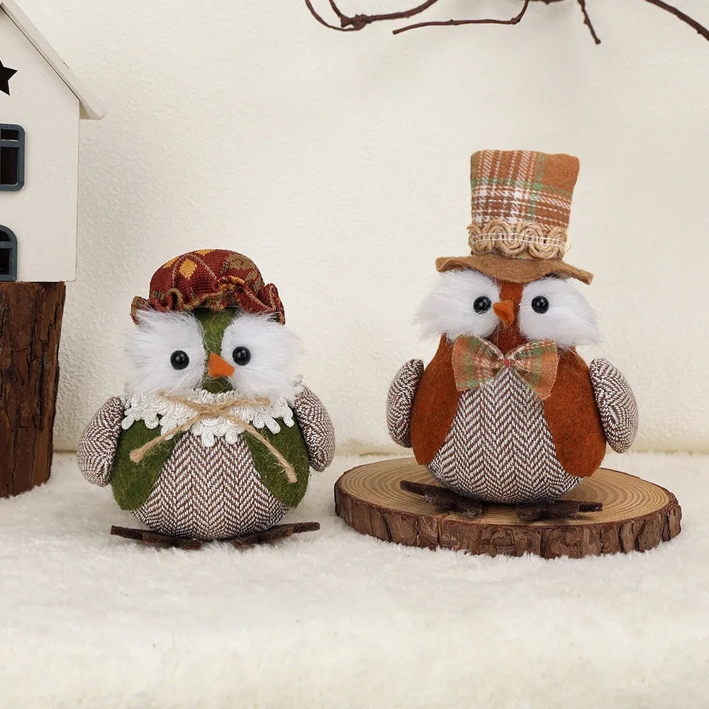 Handcrafted owl pendant ornament with harvest design for Thanksgiving window or desktop display