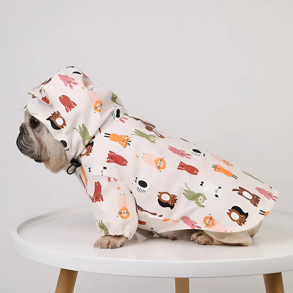 Beige cartoon dog raincoat with waterproof coating in cat head design