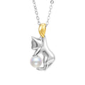 925 sterling silver clavicle chain with cat charm and electroplated finish, showing pearl bead option