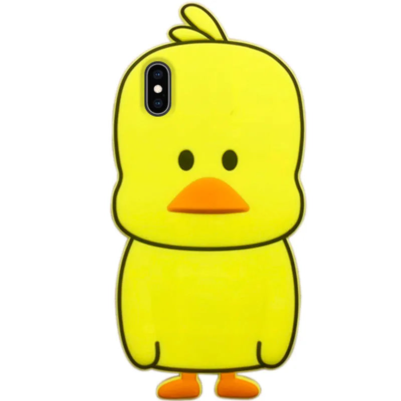 Green silicone iPhone case with animal cartoon design on back cover showing drop and waterproof protection features