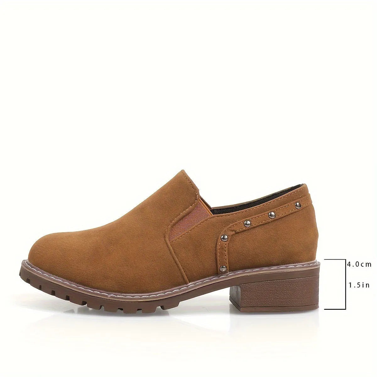 Women's plus size suede ankle boots with low heel and elastic band in light brown colour