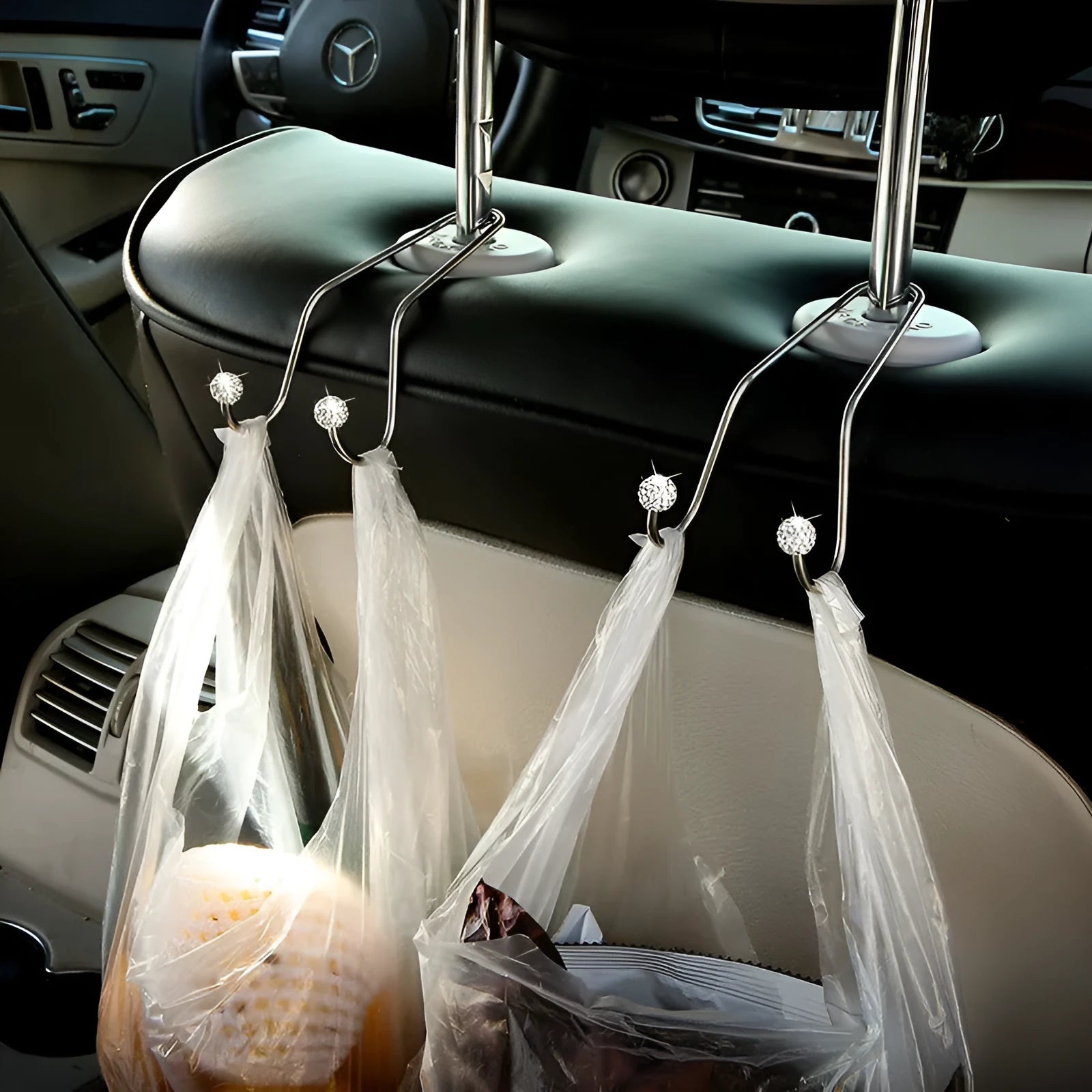 Stainless steel diamond car seat hook with ball hook bracket and rhinestone decoration