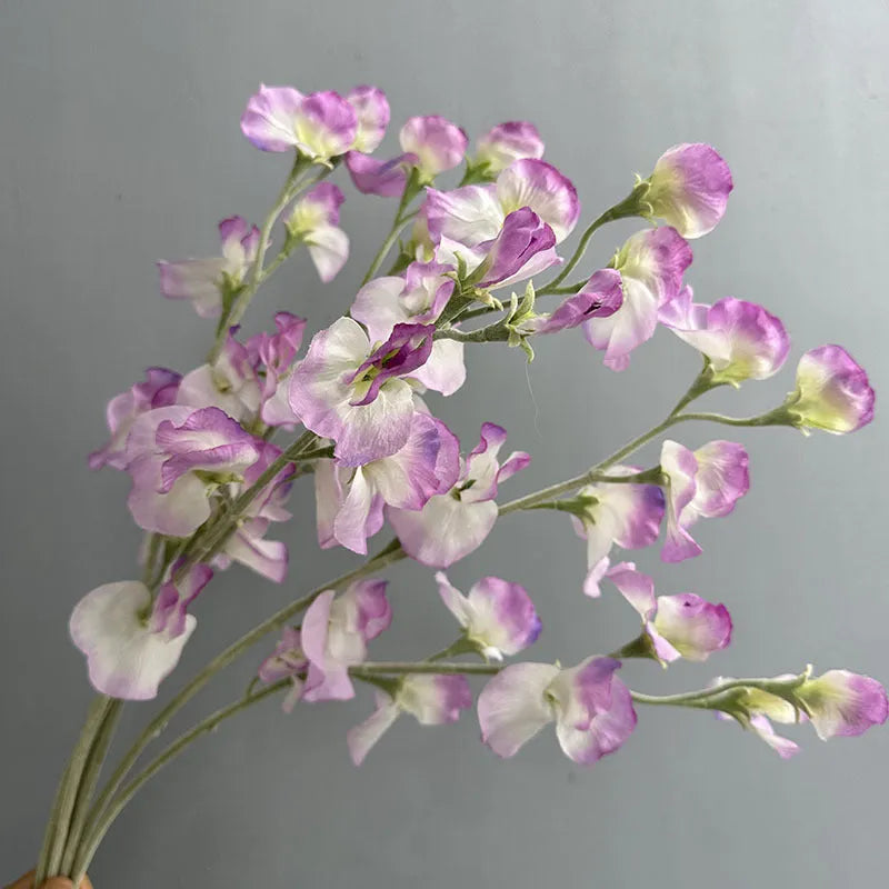 Purple flocking fragrant pea silk fake flower bouquet 63cm tall for wedding decor