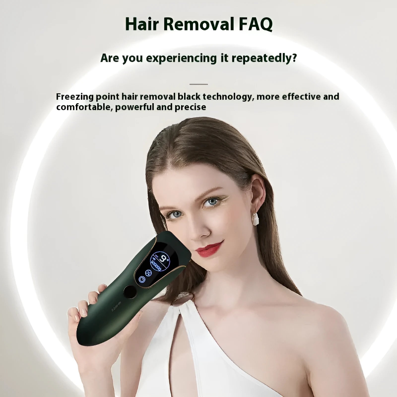 Freezing point hair removal device in sundial white, green or pink colour with 36W power for body face leg and private part use