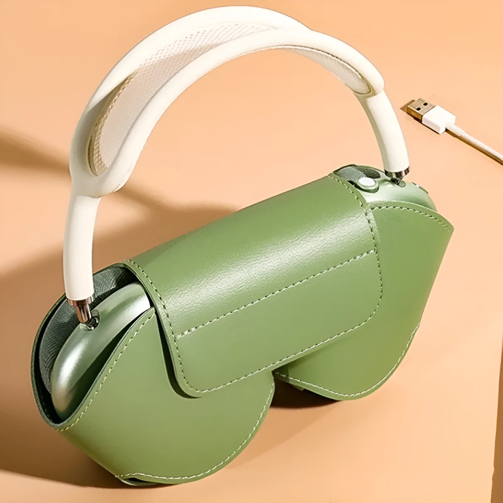 AirPods Max protective case in PU leather with sewing construction