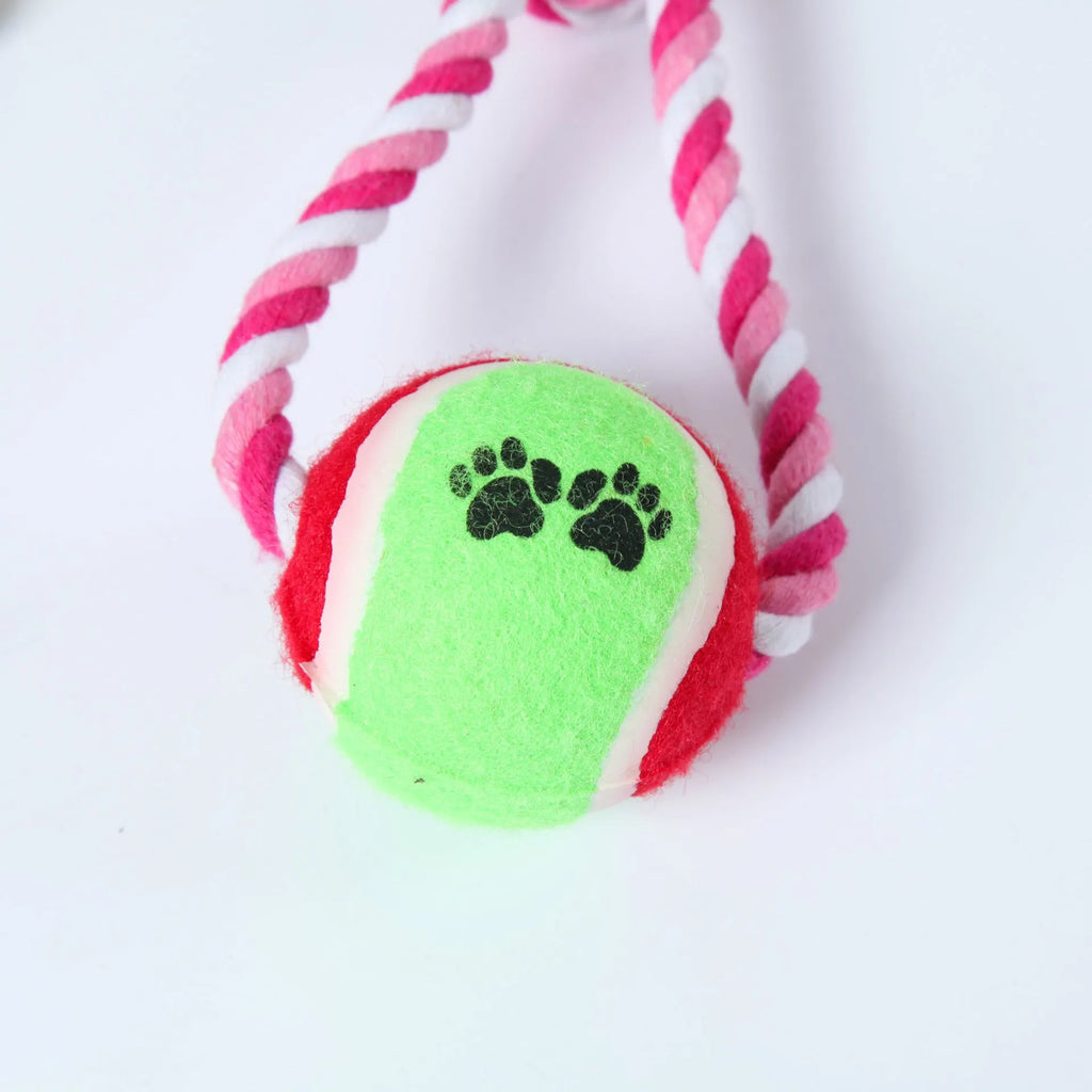 38cm cotton string dog toy in red and white or blue and white colours for medium to large breed dogs