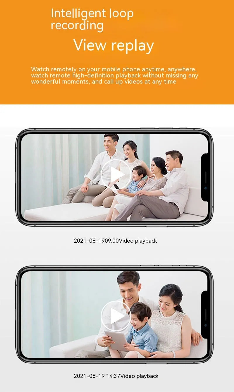Compact bulb security camera with 5cm x 12cm dimensions showing lens and wifi connectivity for 1080p monitoring