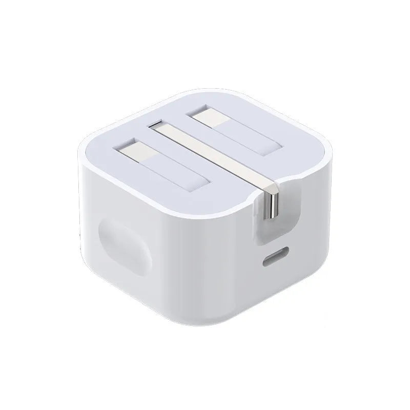 White British 20W PD fast charger with UK plug and Type-C cable on a table