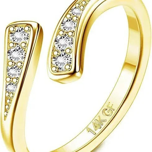 Geometric toe ring with 0.5mm thickness and 14K gold plating over copper, showing four style variations