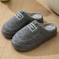 Brown and grey men's suede and cotton slippers with a thickened sole, shown in multiple extended sizes.