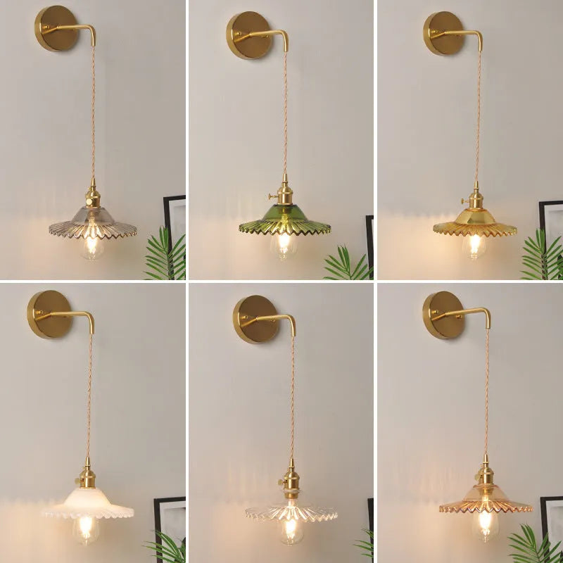 Copper lotus wall lamp with glass shade in six colour options, 22cm diameter