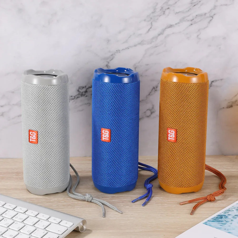 Fabric portable Bluetooth speaker with card holder in six colours including camouflage and gold