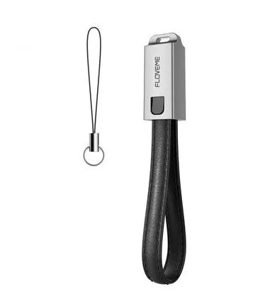 Short leather-wrapped USB-C to Lightning charging cable in black, brown, or red colour with zinc alloy connector
