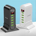 Smart LED digital display charger in black or white with USB interface and plug styles