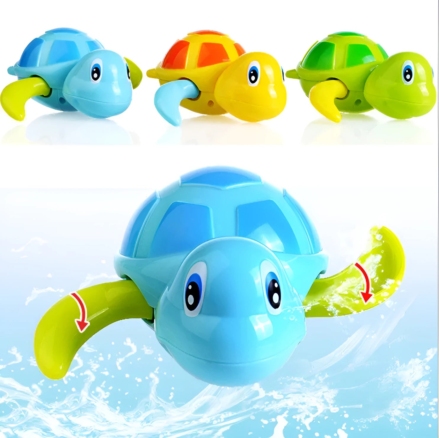 Plastic baby tortoise swimming toy for bath time water play with brain game accessory