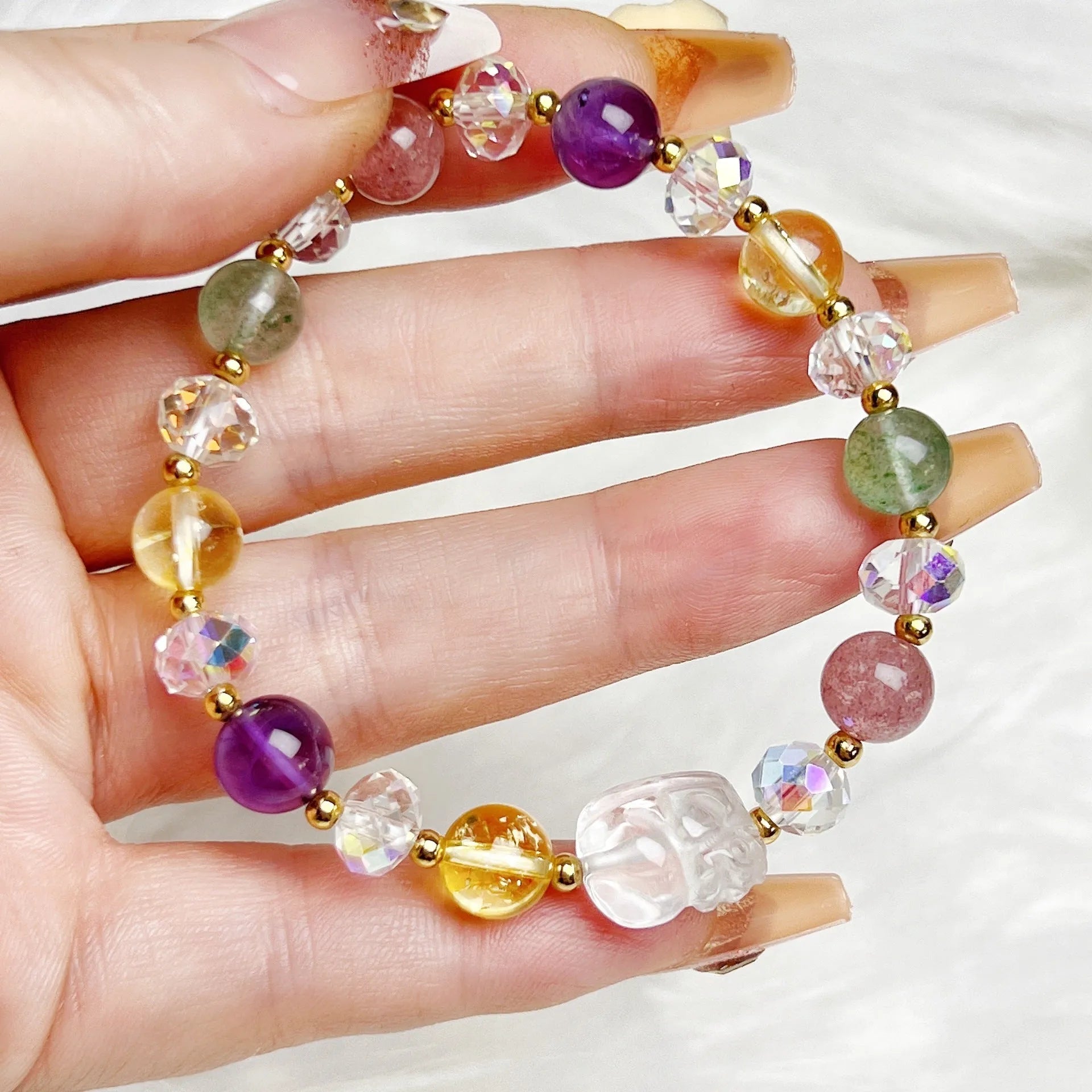 Handcrafted multicolour crystal bracelet featuring a detailed nine-tailed fox charm.