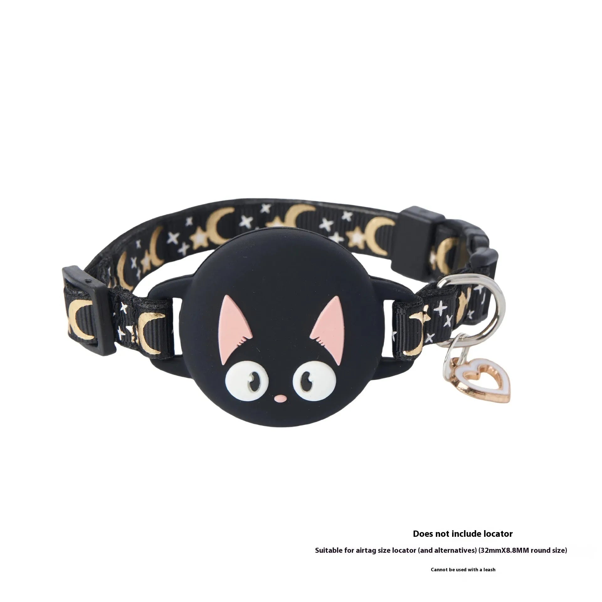 Adjustable AirTag cat collar with plastic protective case in black, blue, light green, and pink colours