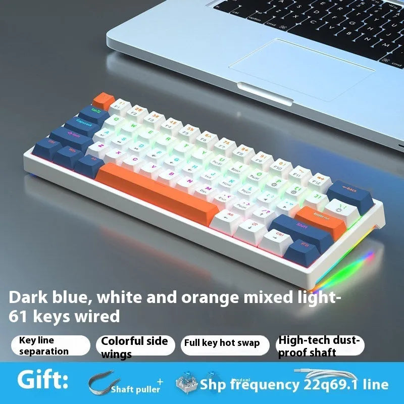 61-key compact mechanical keyboard with bluish-black design and hot-swap sockets