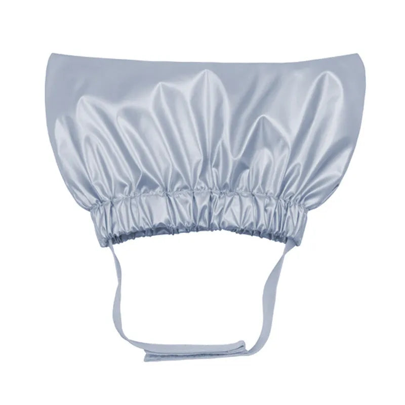 Adjustable waterproof shower cap for pets in gold colour showing 18-22cm size range
